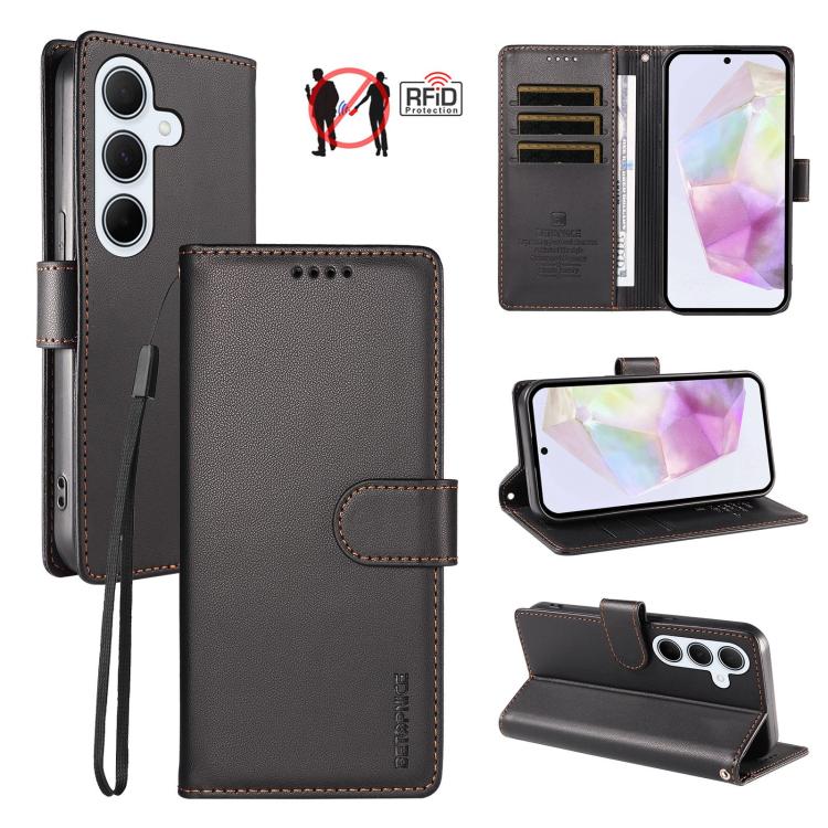 Custodia per telefono BETOPNICE in ecopelle vegana perlata con protezione RFID e cinturino., For Galaxy A06 / A07 / F06 / M06, For Galaxy A56 5G, For Galaxy A55 5G, For Galaxy A35 5G