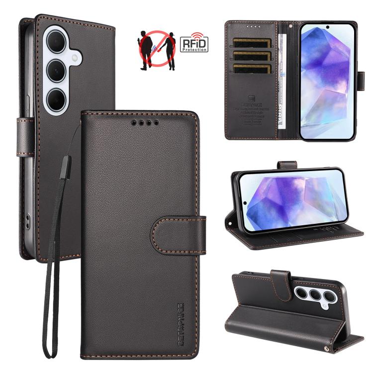 Custodia per telefono BETOPNICE in ecopelle vegana perlata con protezione RFID e cinturino., For Galaxy A06 / A07 / F06 / M06, For Galaxy A56 5G, For Galaxy A55 5G, For Galaxy A35 5G
