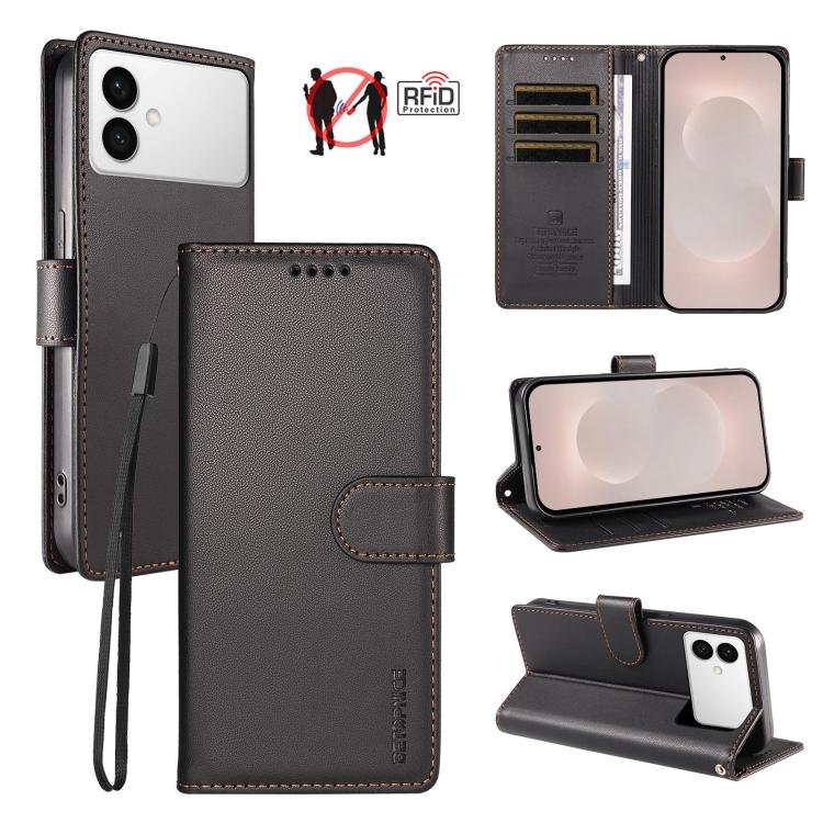 Custodia per telefono BETOPNICE in ecopelle vegana perlata con protezione RFID e cinturino., For Galaxy S26 FE 5G, For Galaxy S26+ 5G, For Galaxy S26 Edge 5G, For Galaxy S26 Ultra 5G