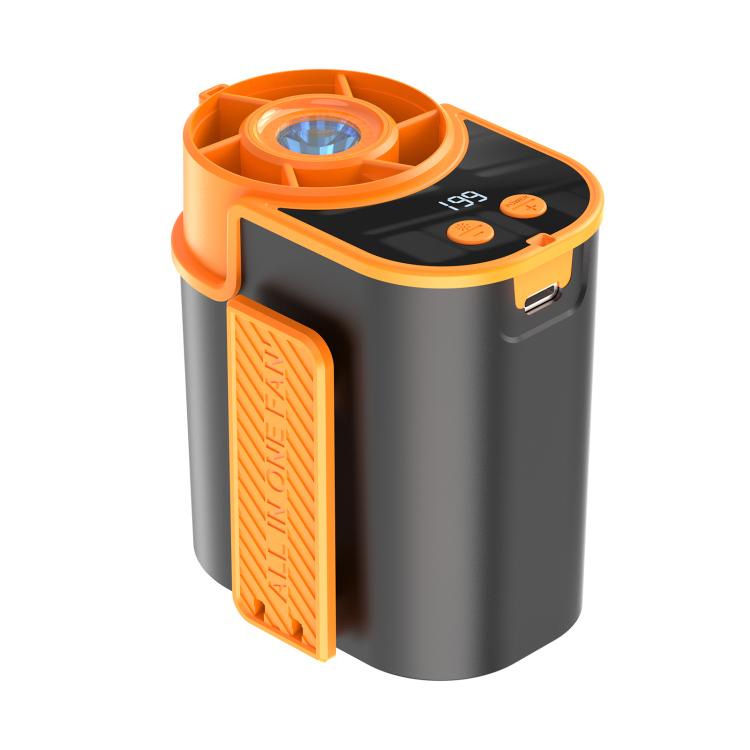 Ventilatore portatile da esterno DF-95 con display digitale a LED e clip da cintura.