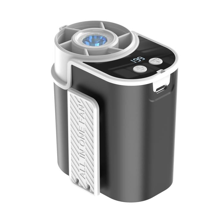 Ventilatore portatile da esterno DF-95 con display digitale a LED e clip da cintura.