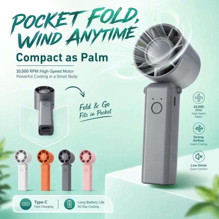 Ventilatore portatile DF-93 a tre velocità, regolabile e pieghevole.