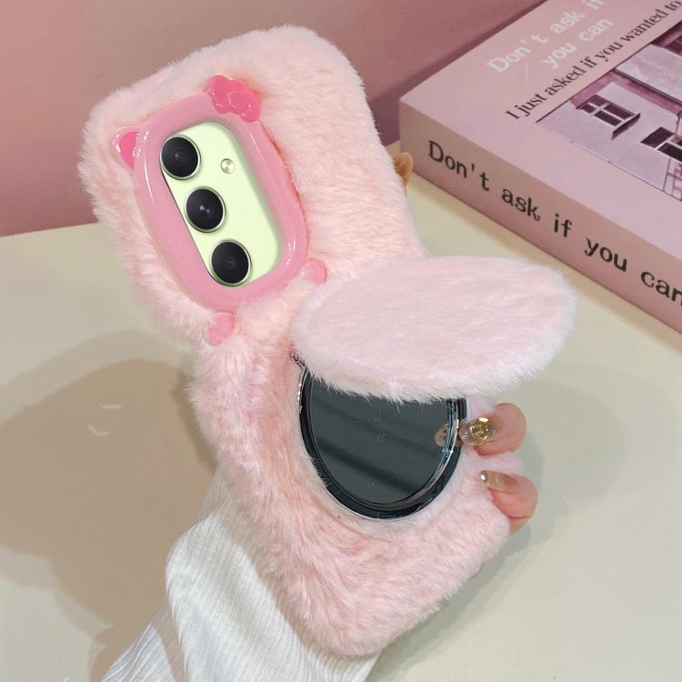 Custodia per telefono in peluche con specchietto a forma di gatto e papillon 3D, For Galaxy A54 5G