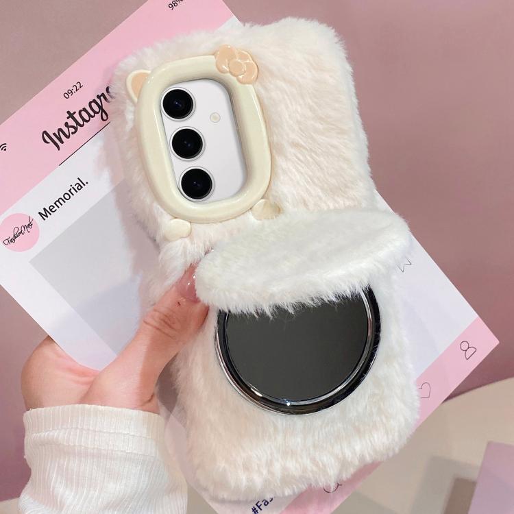 Custodia per telefono in peluche con specchietto a forma di gatto e papillon 3D, For Galaxy S26+ 5G, For Galaxy S26 Ultra 5G, For Galaxy S26 5G, For Galaxy S25+ 5G, For Galaxy S25 Ultra 5G, For Galaxy S24 Ultra 5G, For Galaxy S24+ 5G                   ...