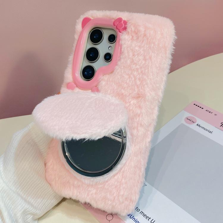 Custodia per telefono in peluche con specchietto a forma di gatto e papillon 3D, For Galaxy S26+ 5G, For Galaxy S26 Ultra 5G, For Galaxy S26 5G, For Galaxy S25+ 5G, For Galaxy S25 Ultra 5G, For Galaxy S24 Ultra 5G, For Galaxy S24+ 5G                   ...