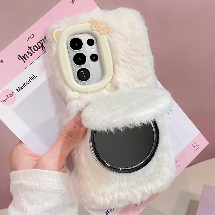 Custodia per telefono in peluche con specchietto a forma di gatto e papillon 3D, For Galaxy S26+ 5G, For Galaxy S26 Ultra 5G, For Galaxy S26 5G, For Galaxy S25+ 5G, For Galaxy S25 Ultra 5G, For Galaxy S24 Ultra 5G, For Galaxy S24+ 5G                   ...