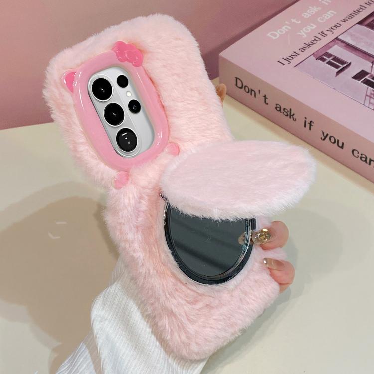 Custodia per telefono in peluche con specchietto a forma di gatto e papillon 3D, For Galaxy S26+ 5G, For Galaxy S26 Ultra 5G, For Galaxy S26 5G, For Galaxy S25+ 5G, For Galaxy S25 Ultra 5G, For Galaxy S24 Ultra 5G, For Galaxy S24+ 5G                   ...