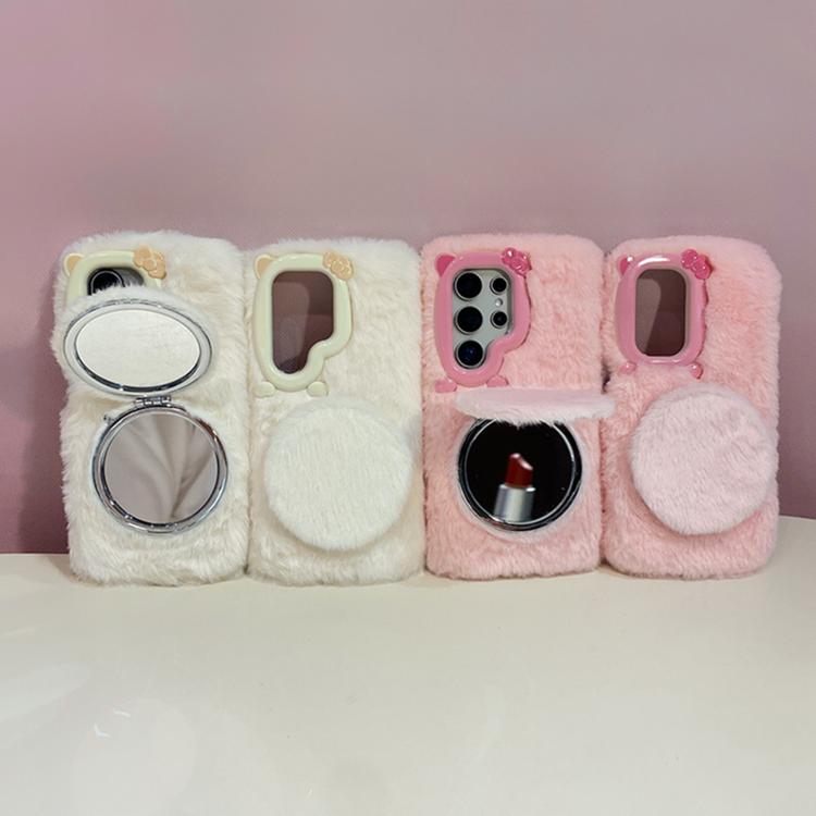 Custodia per telefono in peluche con specchietto a forma di gatto e papillon 3D, For Galaxy S26+ 5G, For Galaxy S26 Ultra 5G, For Galaxy S26 5G, For Galaxy S25+ 5G, For Galaxy S25 Ultra 5G, For Galaxy S24 Ultra 5G, For Galaxy S24+ 5G                   ...