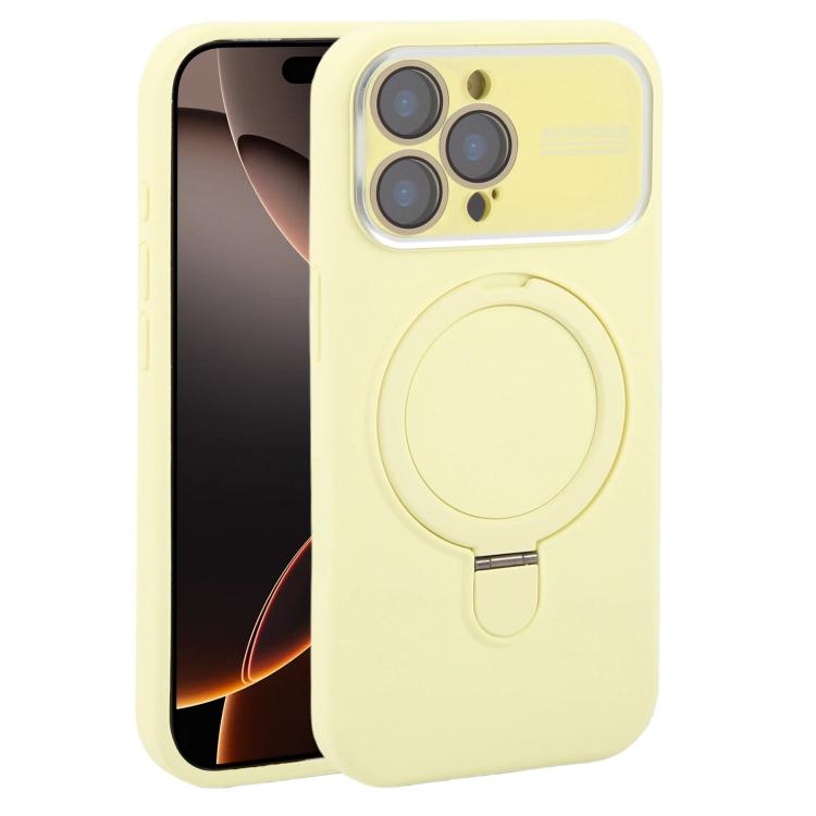 Custodia per telefono in silicone liquido con supporto magnetico per finestra grande., For iPhone 16 Pro Max, For iPhone 16 Pro
