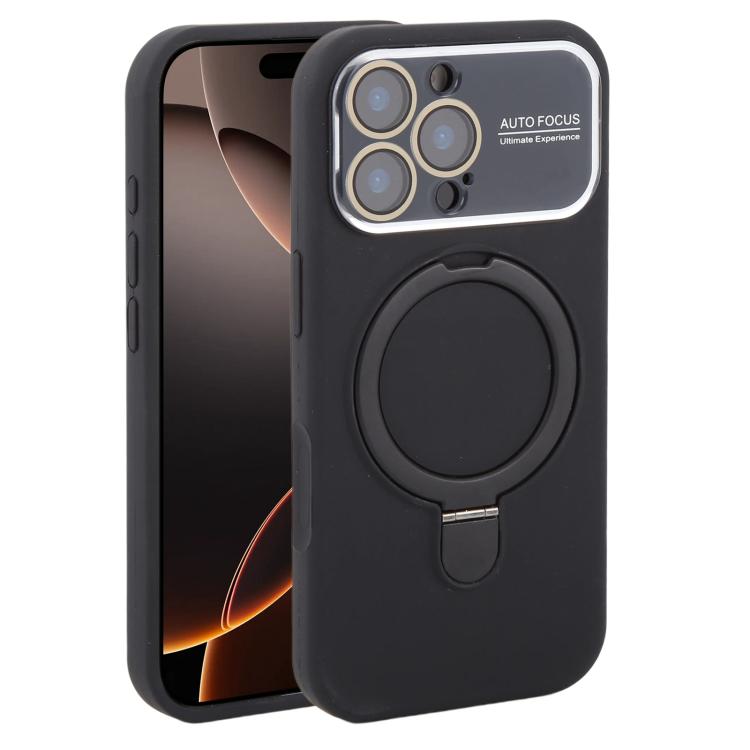 Custodia per telefono in silicone liquido con supporto magnetico per finestra grande., For iPhone 16 Pro Max, For iPhone 16 Pro