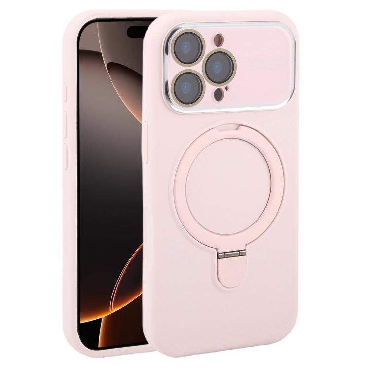 Custodia per telefono in silicone liquido con supporto magnetico per finestra grande., For iPhone 16 Pro Max, For iPhone 16 Pro