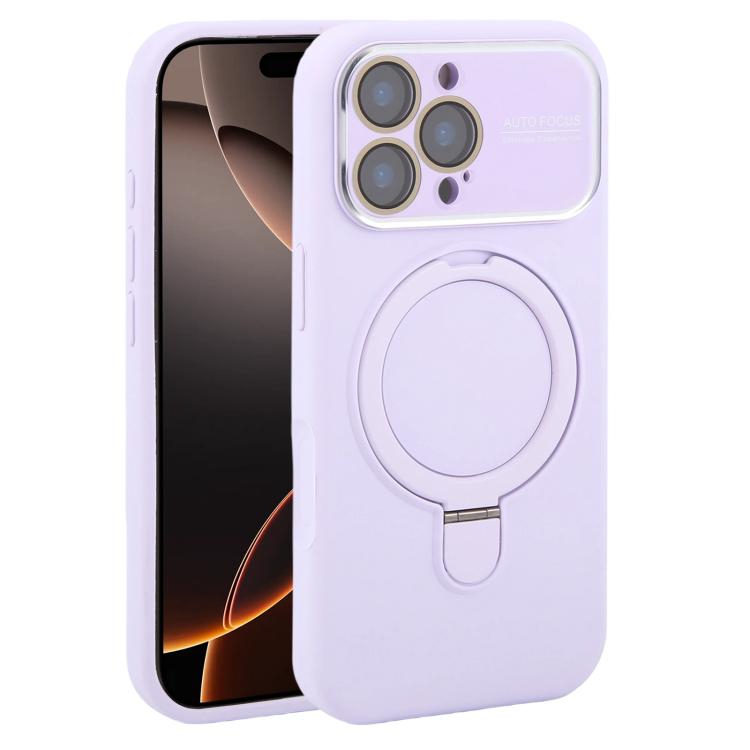 Custodia per telefono in silicone liquido con supporto magnetico per finestra grande., For iPhone 16 Pro Max, For iPhone 16 Pro