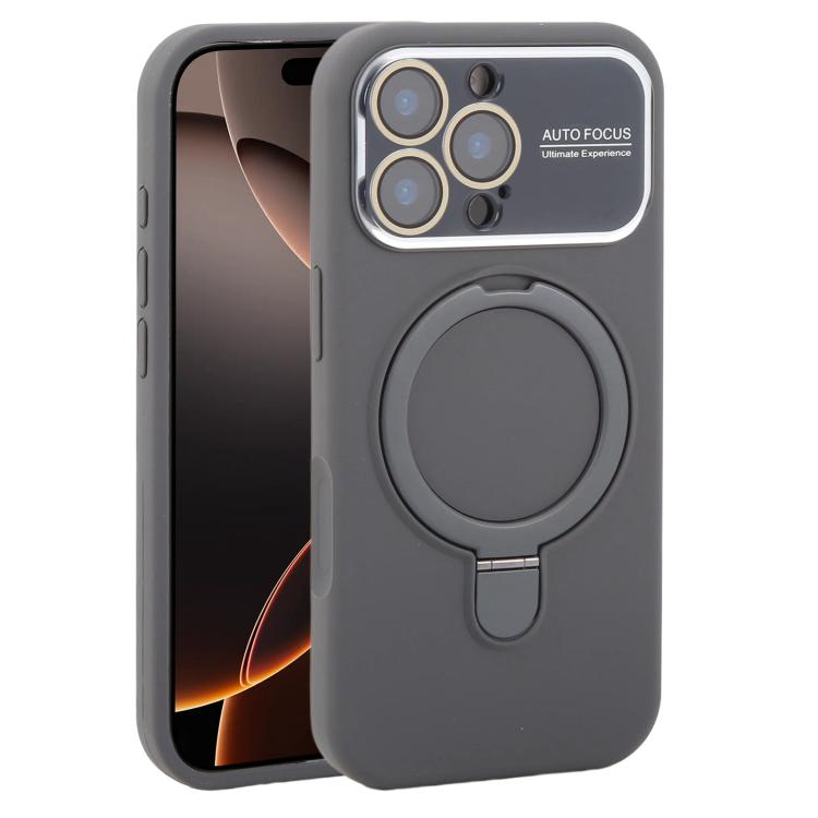 Custodia per telefono in silicone liquido con supporto magnetico per finestra grande., For iPhone 16 Pro Max, For iPhone 16 Pro