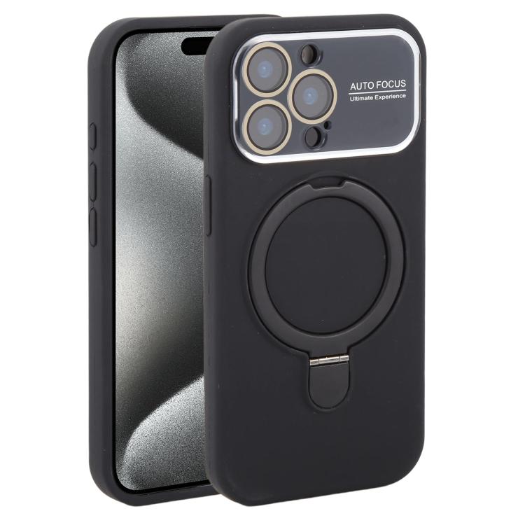 Custodia per telefono in silicone liquido con supporto magnetico per finestra grande., For iPhone 15 Pro Max, For iPhone 15 Pro