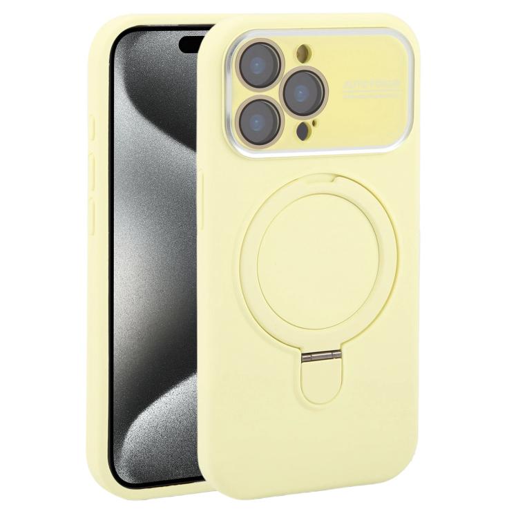 Custodia per telefono in silicone liquido con supporto magnetico per finestra grande., For iPhone 15 Pro Max, For iPhone 15 Pro