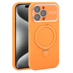 Custodia per telefono in silicone liquido con supporto magnetico per finestra grande., For iPhone 15 Pro Max, For iPhone 15 Pro