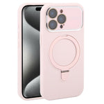 Custodia per telefono in silicone liquido con supporto magnetico per finestra grande., For iPhone 15 Pro Max, For iPhone 15 Pro