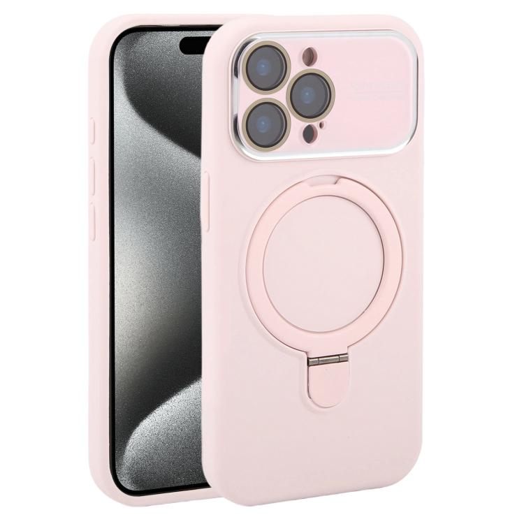 Custodia per telefono in silicone liquido con supporto magnetico per finestra grande., For iPhone 15 Pro Max, For iPhone 15 Pro