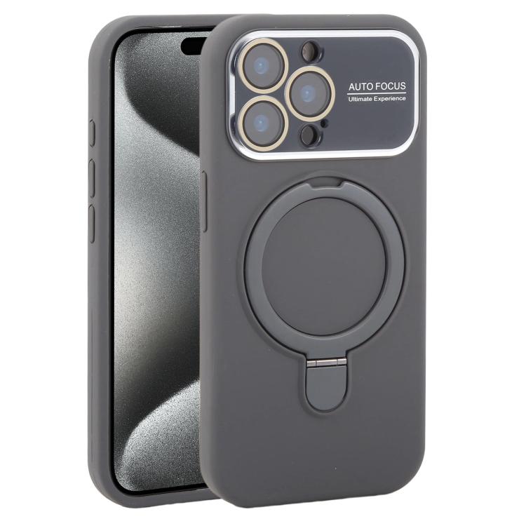 Custodia per telefono in silicone liquido con supporto magnetico per finestra grande., For iPhone 15 Pro Max, For iPhone 15 Pro