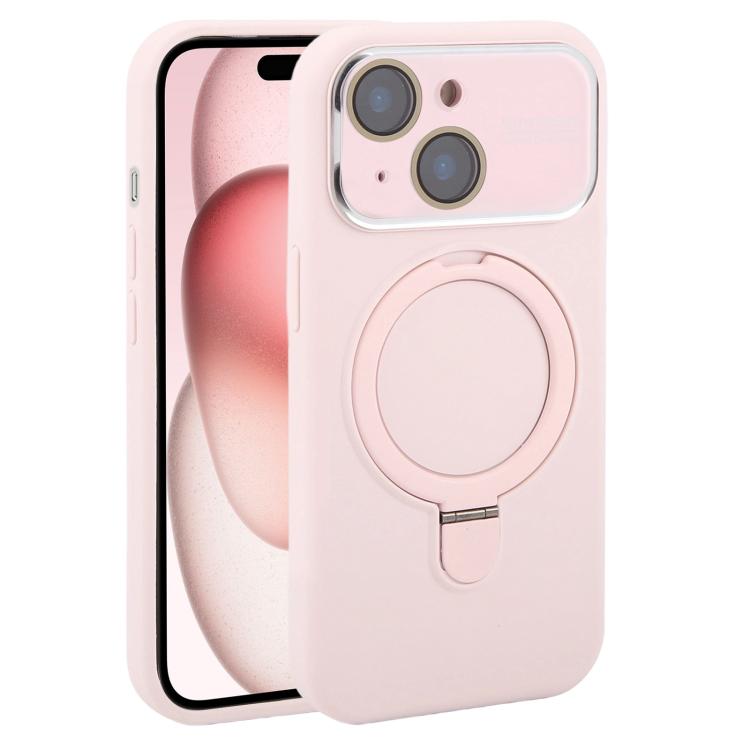 Custodia per telefono in silicone liquido con supporto magnetico per finestra grande., For iPhone 15 Plus, For iPhone 15