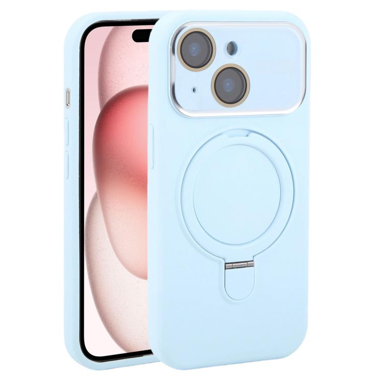 Custodia per telefono in silicone liquido con supporto magnetico per finestra grande., For iPhone 15 Plus, For iPhone 15