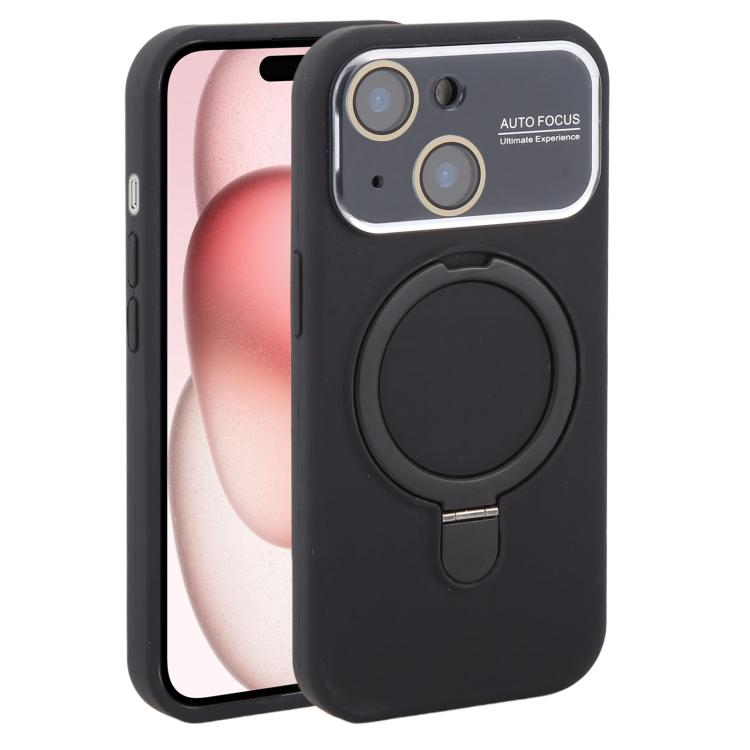 Custodia per telefono in silicone liquido con supporto magnetico per finestra grande., For iPhone 15 Plus, For iPhone 15