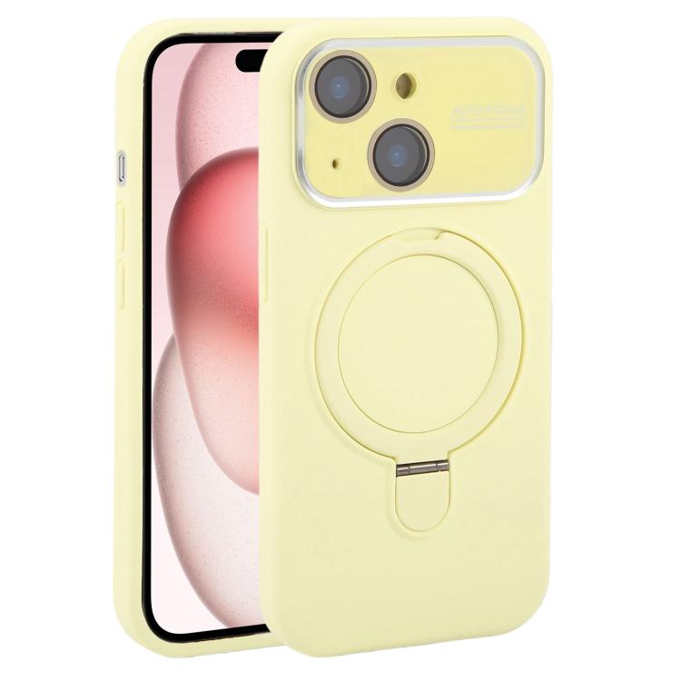 Custodia per telefono in silicone liquido con supporto magnetico per finestra grande., For iPhone 15 Plus, For iPhone 15