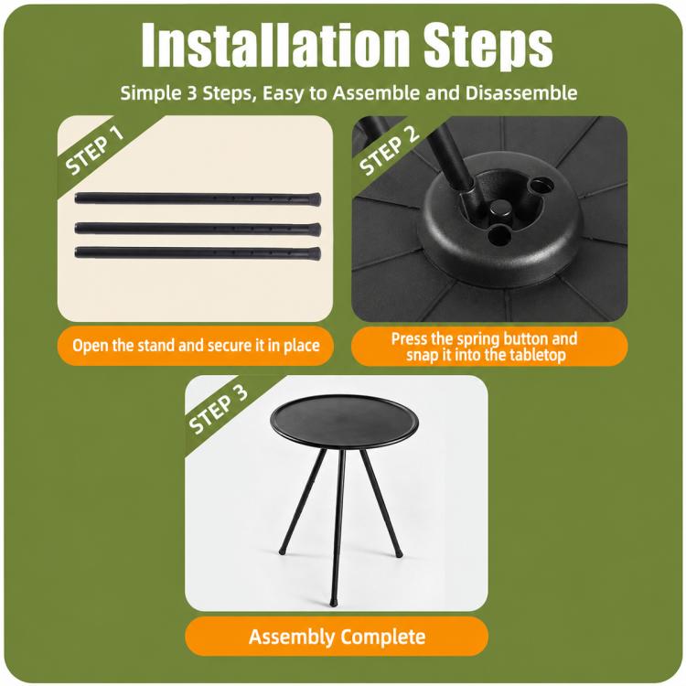 Tavolino rotondo da campeggio per esterni con regolazione dell'altezza su 5 livelli., Base Version, Light Bracket