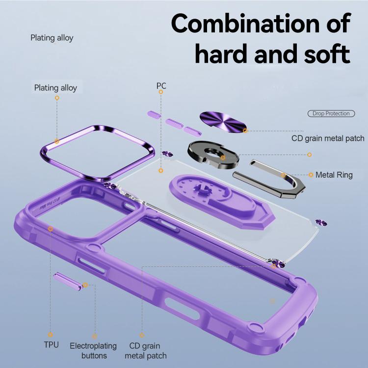 Custodia per telefono in TPU + PC con protezione per l'obiettivo e anello di supporto., For iPhone 18 Pro, For iPhone 18 Pro Max, For iPhone 17 Pro