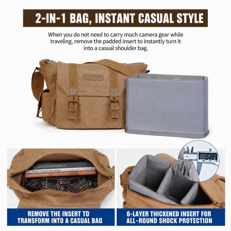 Borsa a tracolla in tela per obiettivo fotocamera DSLR CADeN, grande capacità, 33 x 29 x 12cm