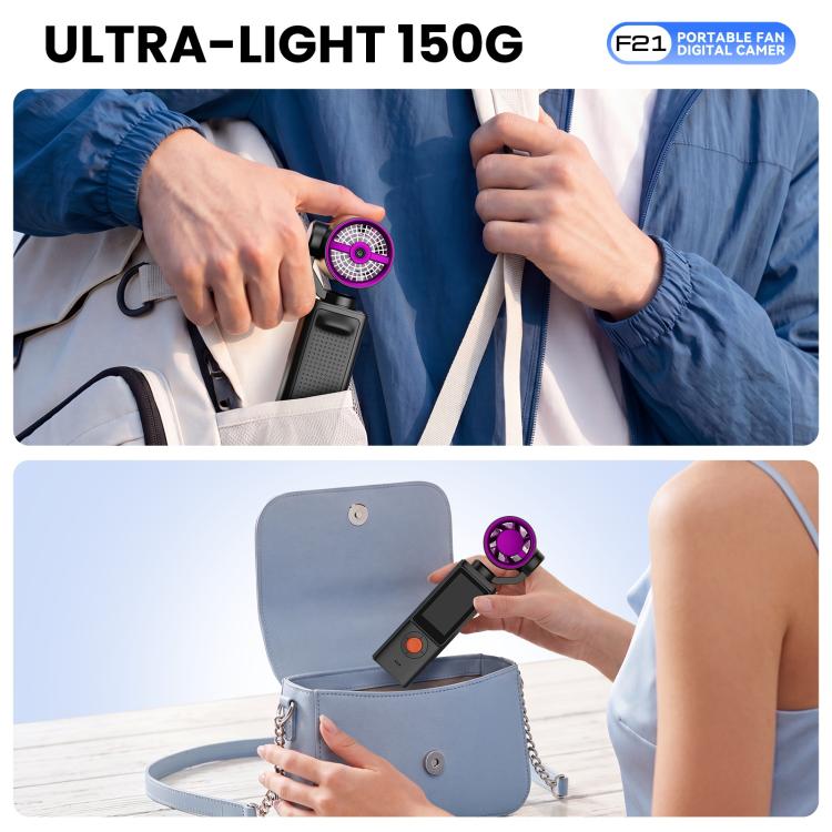 Videocamera portatile F21 con schermo IPS da 1,97 pollici, risoluzione HD 1080p e ventola, ideale per vlog.