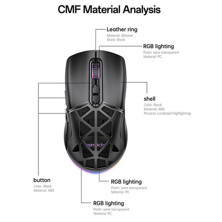 Mouse Yesido KB46 cablato, Bluetooth 2.4G, RGB, 3 modalità, ricaricabile