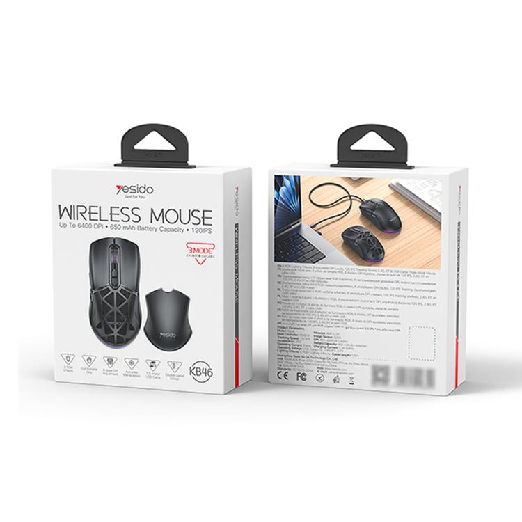 Mouse Yesido KB46 cablato, Bluetooth 2.4G, RGB, 3 modalità, ricaricabile
