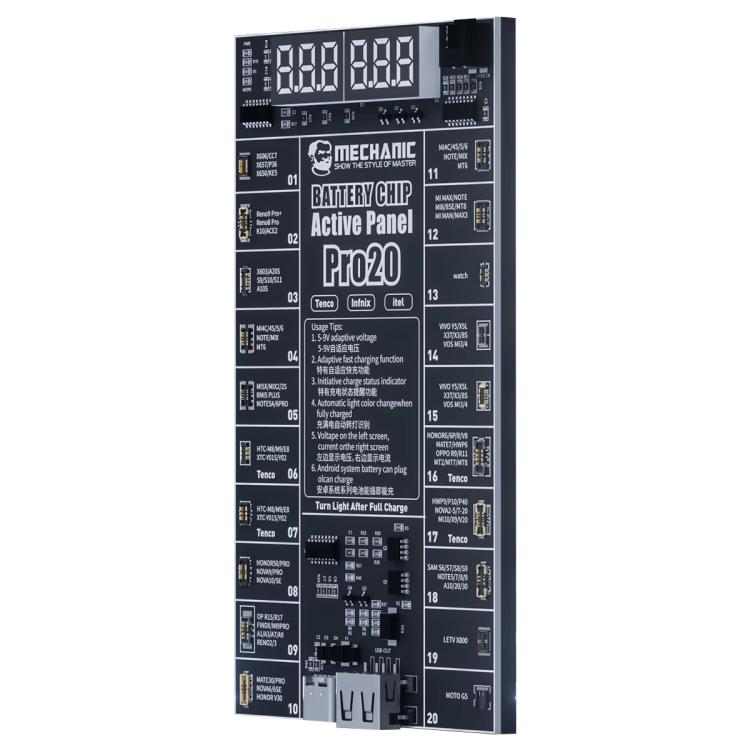 Pannello di rilevamento dell'attivazione del chip di ricarica rapida della batteria MECHANIC Pro20 per Android