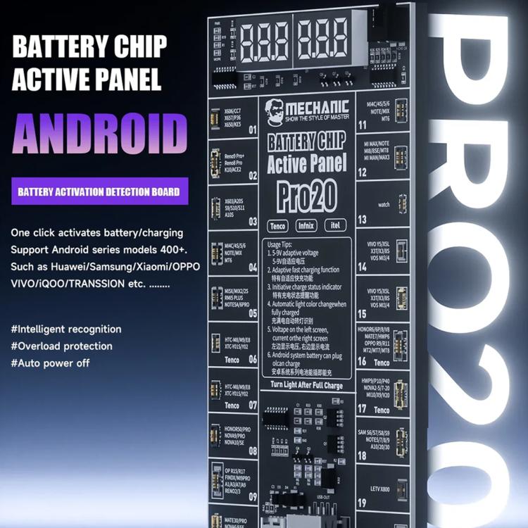 Pannello di rilevamento dell'attivazione del chip di ricarica rapida della batteria MECHANIC Pro20 per Android