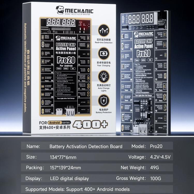 Pannello di rilevamento dell'attivazione del chip di ricarica rapida della batteria MECHANIC Pro20 per Android