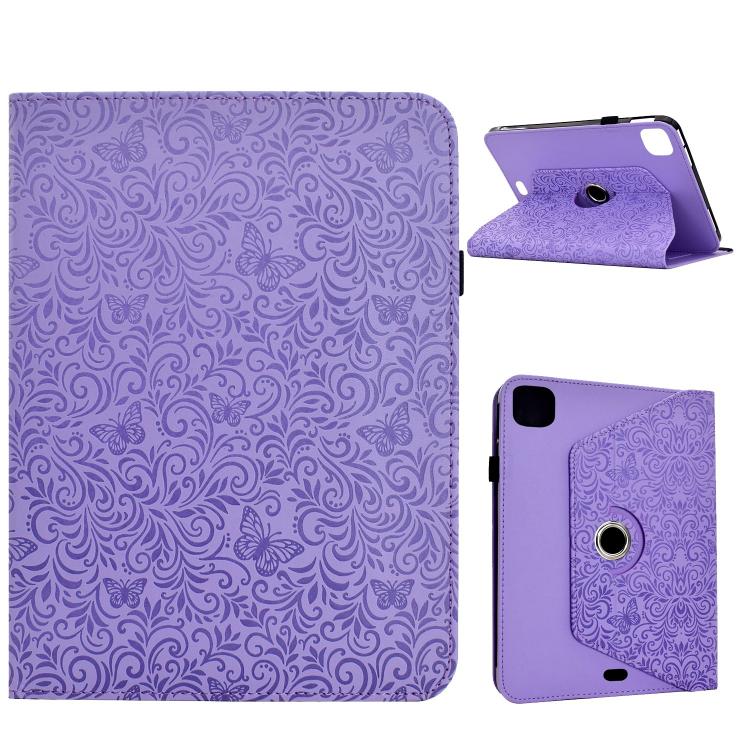Custodia per tablet smart in ecopelle con motivo a farfalla in rilievo, girevole., For iPad 2025 / 2022, For iPad mini 2024 / mini 6, For iPad Air 2026 / 2025 / 2024, For iPad 10.2 2021 / 10.5 2019
