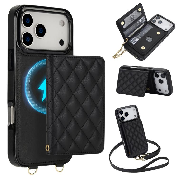 Portafoglio romboidale con custodia magnetica per telefono, tracolla e cinturino da polso, For iPhone 17e / 16e, For iPhone 17 Pro Max, For iPhone 17 Pro, For iPhone 17
