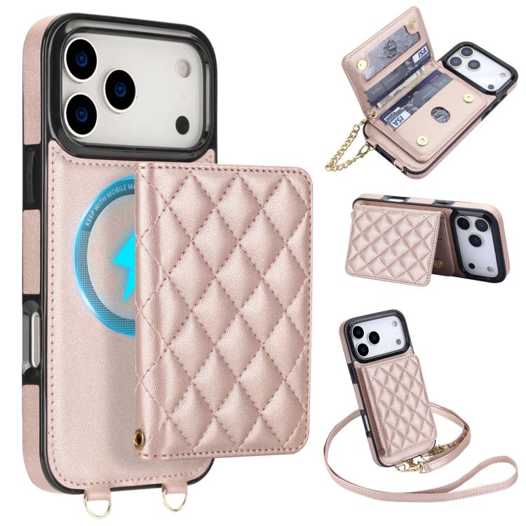 Portafoglio romboidale con custodia magnetica per telefono, tracolla e cinturino da polso, For iPhone 17e / 16e, For iPhone 17 Pro Max, For iPhone 17 Pro, For iPhone 17