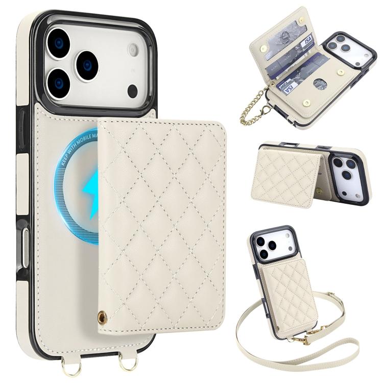 Portafoglio romboidale con custodia magnetica per telefono, tracolla e cinturino da polso, For iPhone 17e / 16e, For iPhone 17 Pro Max, For iPhone 17 Pro, For iPhone 17