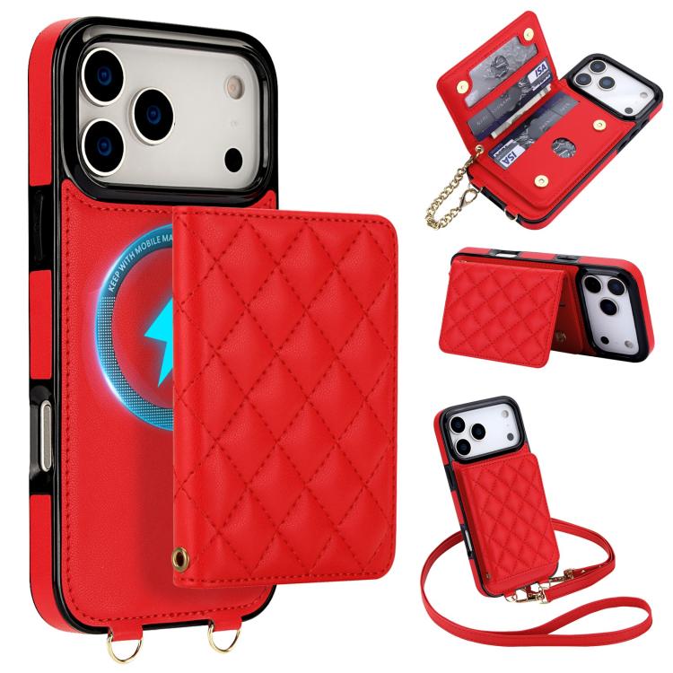 Portafoglio romboidale con custodia magnetica per telefono, tracolla e cinturino da polso, For iPhone 17e / 16e, For iPhone 17 Pro Max, For iPhone 17 Pro, For iPhone 17
