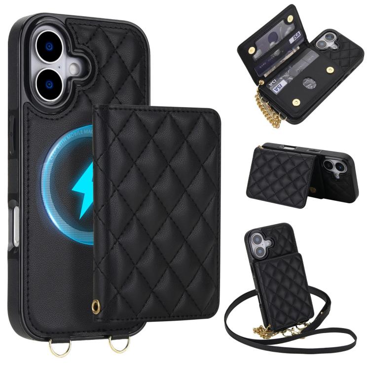 Portafoglio romboidale con custodia magnetica per telefono, tracolla e cinturino da polso, For iPhone 17e / 16e, For iPhone 17 Pro Max, For iPhone 17 Pro, For iPhone 17