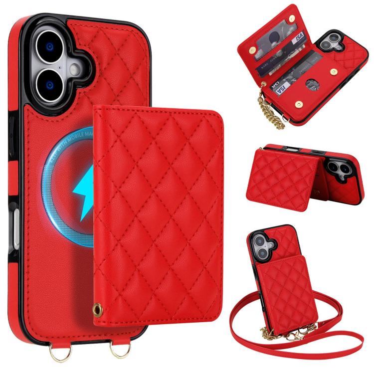 Portafoglio romboidale con custodia magnetica per telefono, tracolla e cinturino da polso, For iPhone Air, For iPhone 16 Pro Max, For iPhone 16 Pro, For iPhone 16 Plus