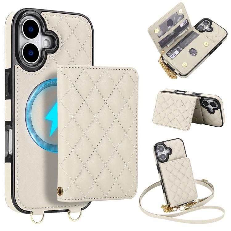 Portafoglio romboidale con custodia magnetica per telefono, tracolla e cinturino da polso, For iPhone 16, For iPhone 15 Pro Max, For iPhone 15 Pro, For iPhone 15 Plus / 14 Plus
