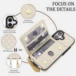 Portafoglio romboidale con custodia magnetica per telefono, tracolla e cinturino da polso, For iPhone 16, For iPhone 15 Pro Max, For iPhone 15 Pro, For iPhone 15 Plus / 14 Plus