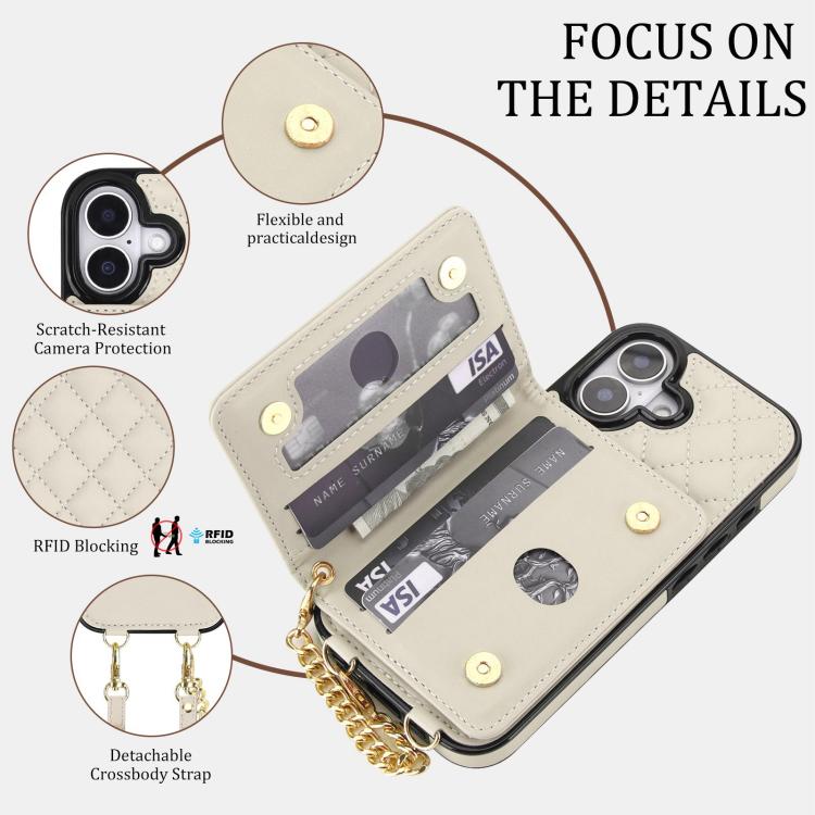 Portafoglio romboidale con custodia magnetica per telefono, tracolla e cinturino da polso, For iPhone 16, For iPhone 15 Pro Max, For iPhone 15 Pro, For iPhone 15 Plus / 14 Plus
