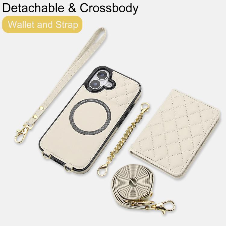 Portafoglio romboidale con custodia magnetica per telefono, tracolla e cinturino da polso, For iPhone 16, For iPhone 15 Pro Max, For iPhone 15 Pro, For iPhone 15 Plus / 14 Plus