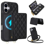 Portafoglio romboidale con custodia magnetica per telefono, tracolla e cinturino da polso, For iPhone 16, For iPhone 15 Pro Max, For iPhone 15 Pro, For iPhone 15 Plus / 14 Plus