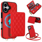 Portafoglio romboidale con custodia magnetica per telefono, tracolla e cinturino da polso, For iPhone 16, For iPhone 15 Pro Max, For iPhone 15 Pro, For iPhone 15 Plus / 14 Plus