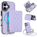 Portafoglio romboidale con custodia magnetica per telefono, tracolla e cinturino da polso, For iPhone 16, For iPhone 15 Pro Max, For iPhone 15 Pro, For iPhone 15 Plus / 14 Plus